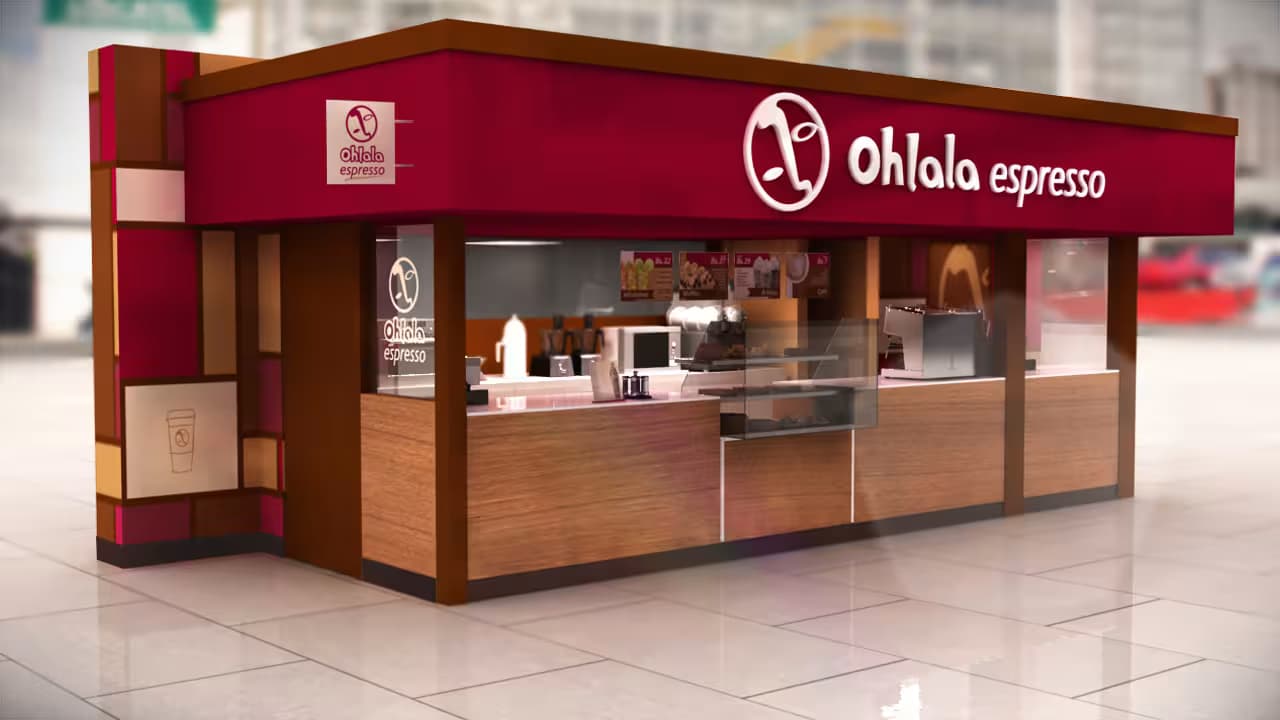 render profesional de cafeteria Ohlala ubicada en Caracas